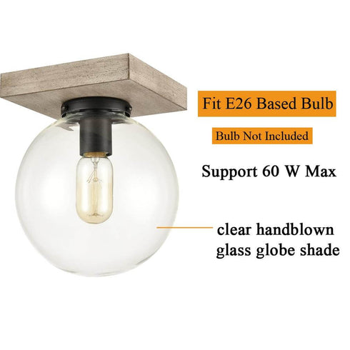 Industrial Glass Globe Ceiling Light with Distressed Wooden Canopy